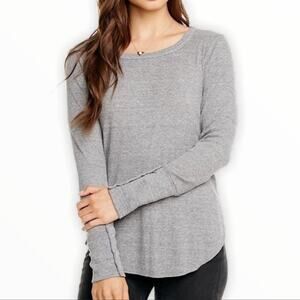 Chaser Waffle Knit Long Sleeve Button Accent Tee size S Gray